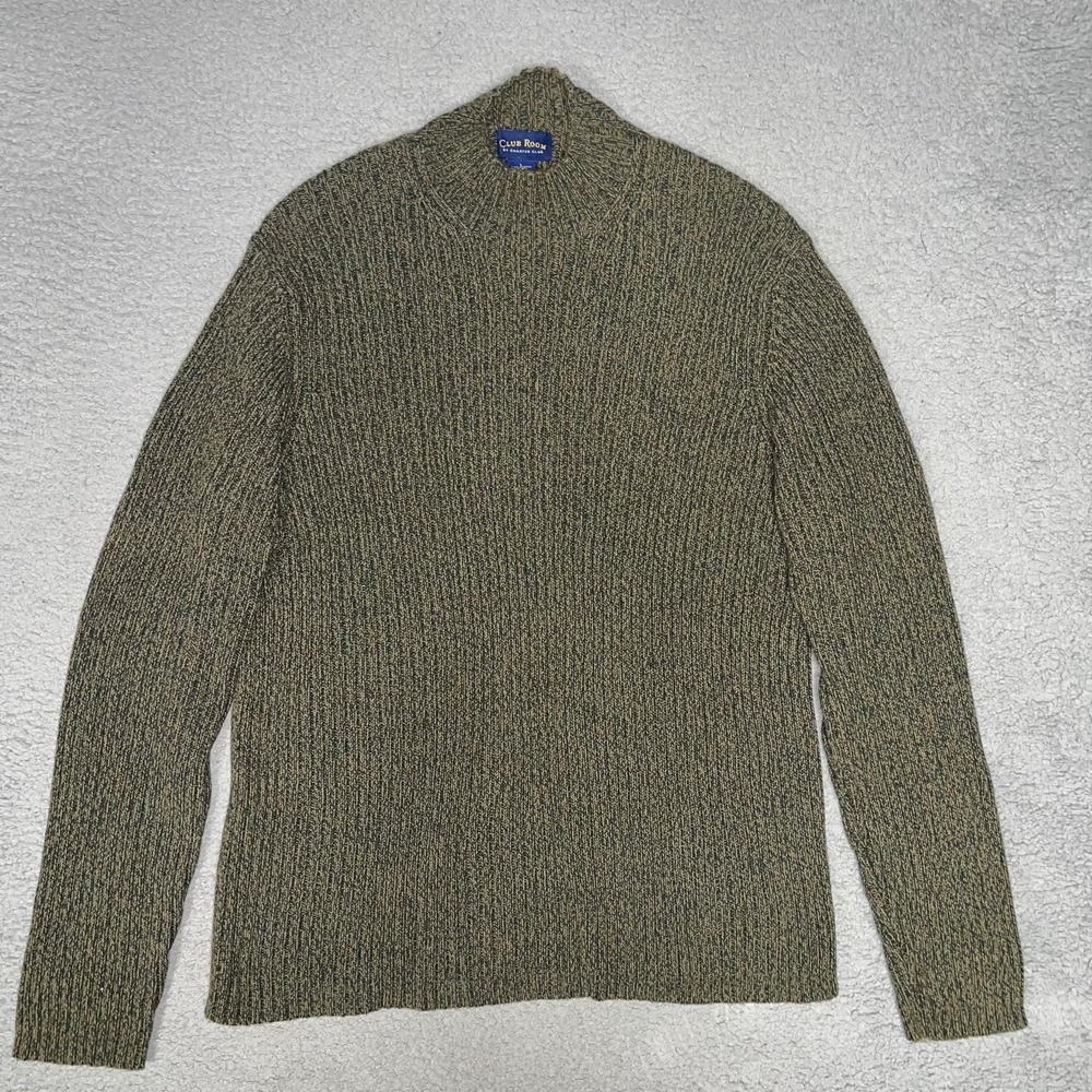 VTG Club Room Sweater Men's Size L Olive Black Ribbed Mock Neck Pullover Grandpa